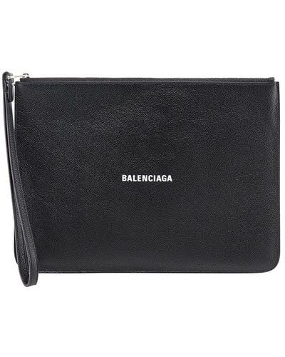 Balenciaga Logo Printed Zipped Pouch - Black