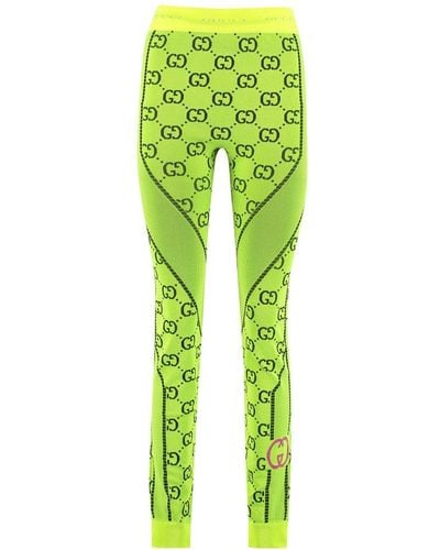 Gucci Love Parade Neon Jacquard-knit Leggings - Green