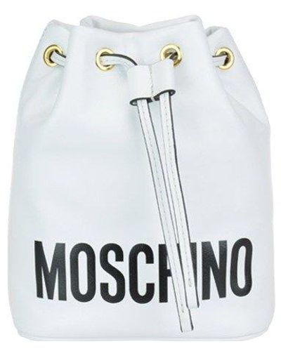 Moschino Logo Printed Drawstring Shoulder Bag - White