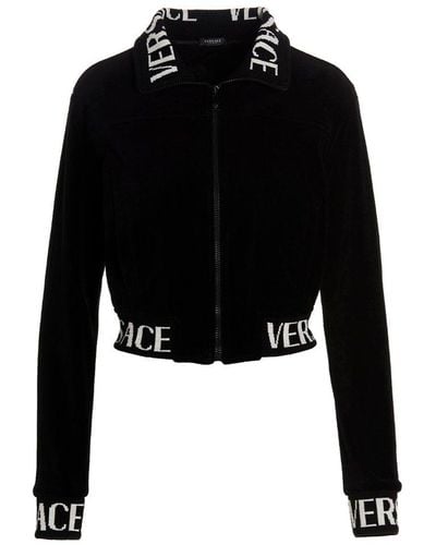 Versace Crop Velvet Sweatshirt - Black