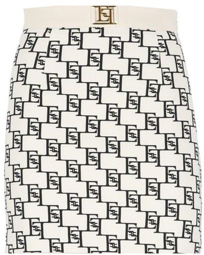 Elisabetta Franchi Monogram Print A-line Mini Skirt - White
