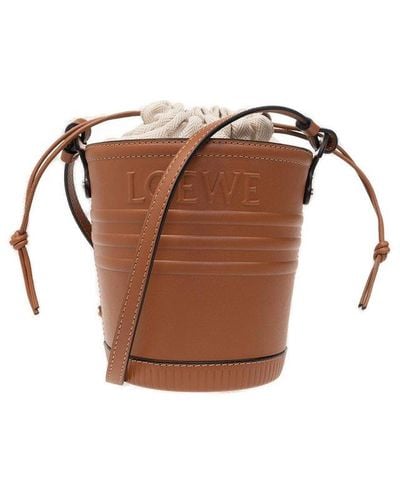 Shop LOEWE Casual Style Calfskin 2WAY Plain Leather Purses Bucket