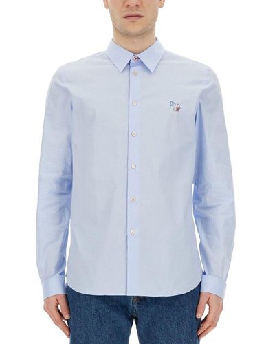 PS by Paul Smith Zebra Embroidered Long-sleeved Shirt - Blue