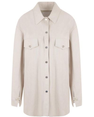 DROMe Buttoned Long-sleeved Shirt Jacket - White
