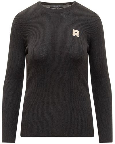 Rochas Logo Patch Ribbed-knit Sweater - Black