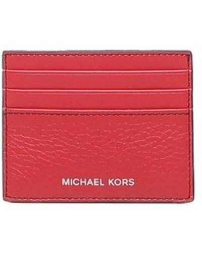 Michael Kors Hudson Grained Leather Card Holder - Red