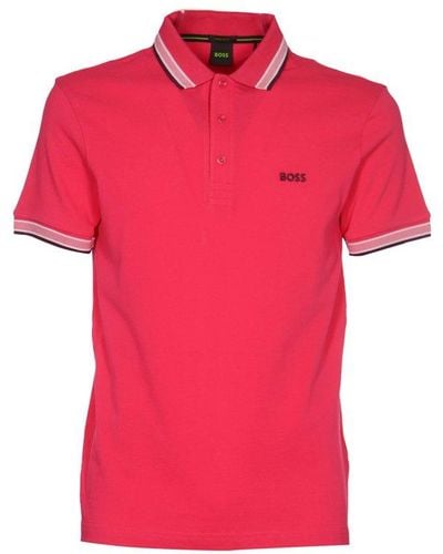 BOSS Logo Embroidered Short-sleeved Polo Shirt - Pink