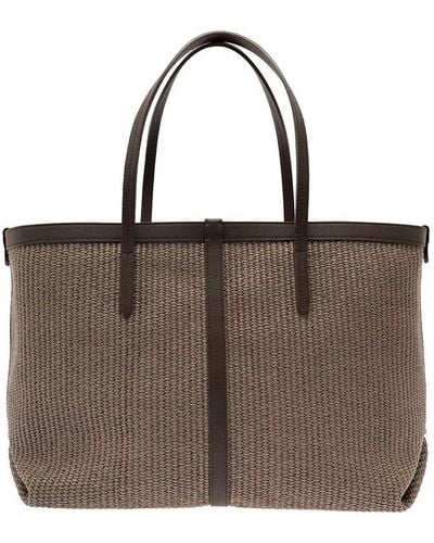 Brunello Cucinelli Woven Raffia Tote Bag - Brown