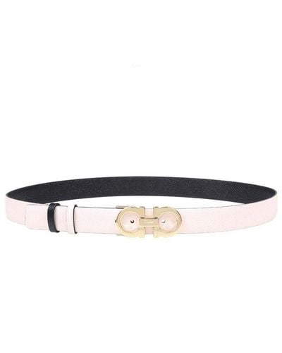 Ferragamo Reversible And Adjustable Belt In Hammered Calfskin - Pink