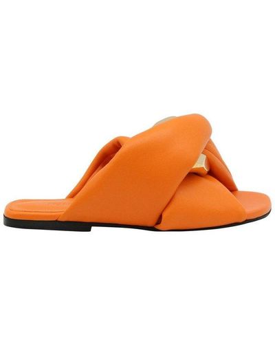 JW Anderson Chain Twist Open Toe Denim Flats - Orange