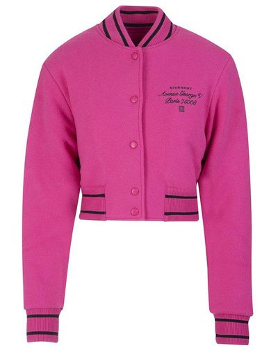 Givenchy Woman Bomber Jacket In Fuchsia Virgin Wool With Contrast Embroidery - Pink