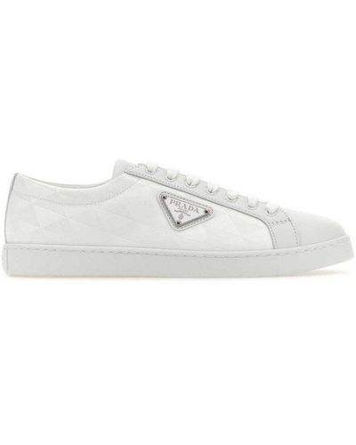 Prada Triangle-logo Round-toe Lace-up Sneakers - White