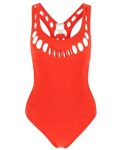 Alaïa Perforated-detail Swimsuit - Red