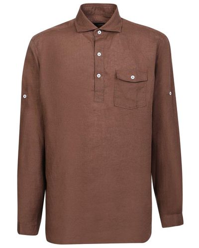Lardini Half-buttoned Shirt - Brown