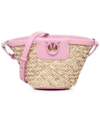 Pinko Love Summer Raffia Bucket Bag - Pink