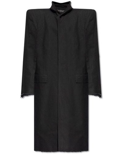 Balenciaga Exaggerated Shoulder Hooded Coat - Black