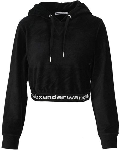 T By Alexander Wang Logo Cropped Corduroy Hoodie - Black