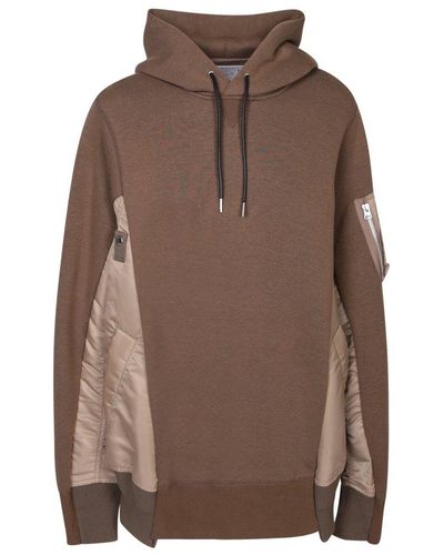 Sacai Panelled Design Hoodie - Brown