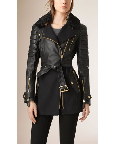 Burberry leather coat womens Clearance