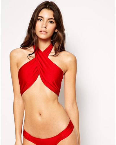 ASOS Cross Wrap Halter Bikini Top - Red
