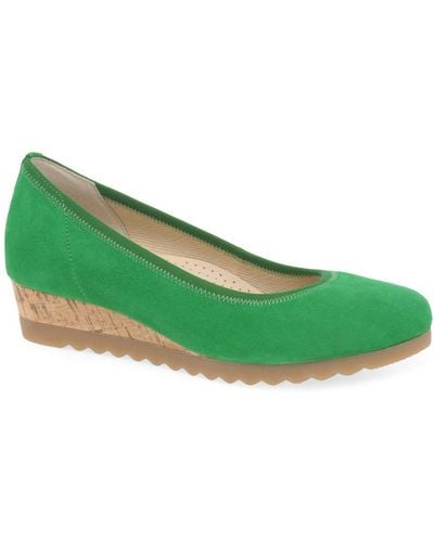 Gabor Epworth Low Wedge Heeled Shoes - Green