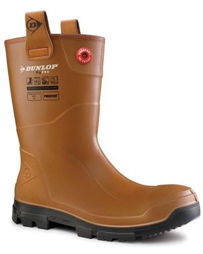 Dunlop Purofort Rigpro Full Safety Fur Lined Wellingtons - Brown