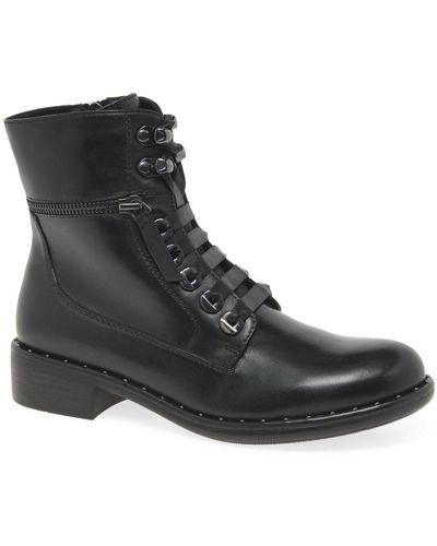 Regarde Le Ciel Roxana 04 Leather Ribbon Lace Military Ankle Boots - Black