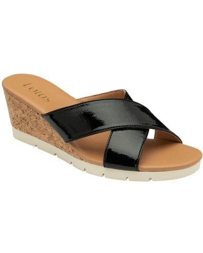 Lotus Liana Wedge Sandals - Black