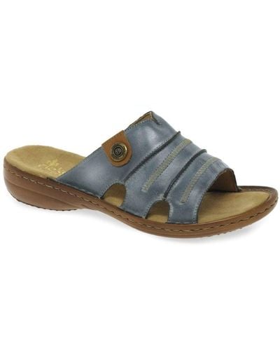 Rieker Roman Leather Rouched Slip On Mules - Blue