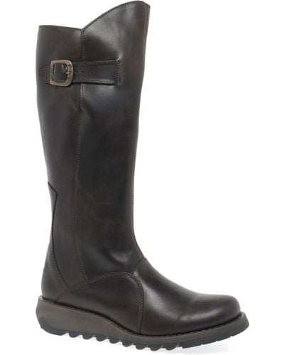 Fly London Mol 2 Low Wedge Buckle Boots - Brown