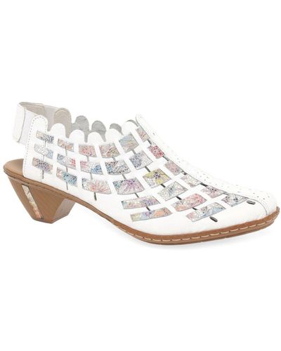 Rieker Sina Leather Woven Heeled Shoes - White