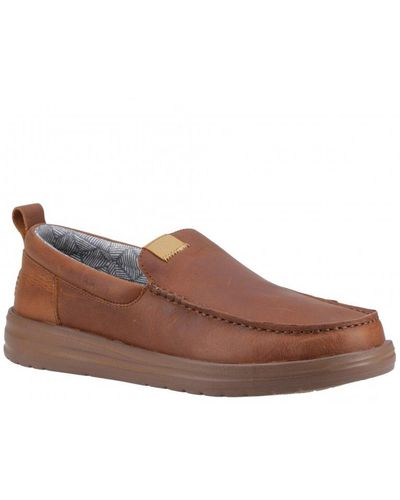 Hey Dude Wally Grip Moc Craft Leather Shoes - Brown