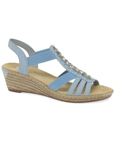 Rieker Almada Wedge Heel Sandals - Blue