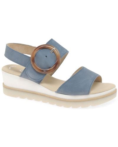 Gabor Yeo Wedge Mid Heel Sandals - Blue