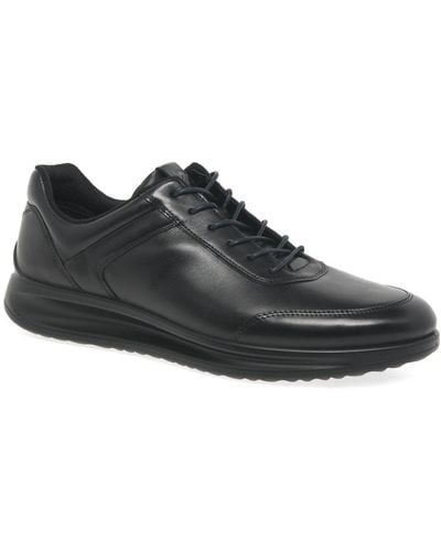 Ecco Aquet Mens Lightweight Smart Casual Lace Up Leather Trainers - Black