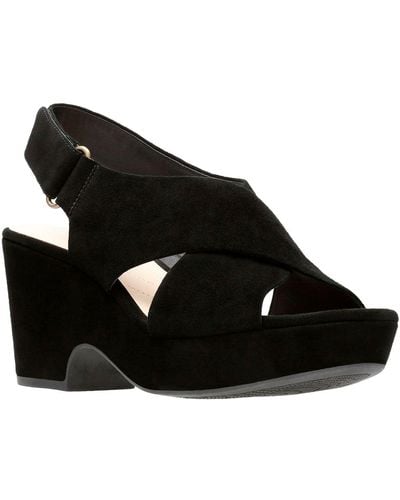 Clarks Maritsa Lara Wedge Sandal, Black Suede, 6 W Us