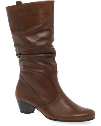 Gabor Rachel Leather Wide Fitting Boots - Brown