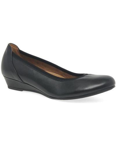 Gabor Chester Wide Fit Low Wedge Court Shoes - Black