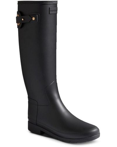 HUNTER Refined Tall Eyelet Buckle Boots - Black