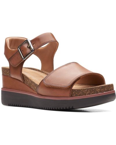 Clarks Lizby Strap Wedge Sandals - Brown