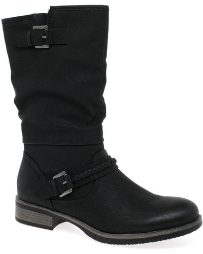 Rieker Estella Calf Length Slouch Boots - Black