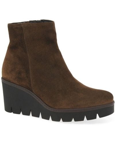 Gabor Utopia Chunky Wedge Heel Ankle Boots - Brown