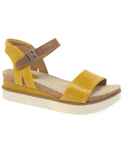 Josef Seibel Clea 01 Leather Platform Sandals - Yellow