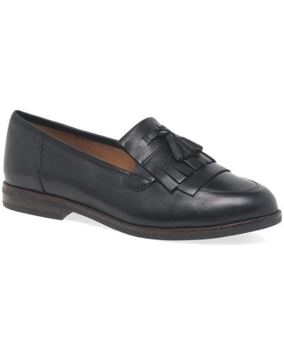 Caprice Cait Leather Fringe Tassel Loafer Flats - Black