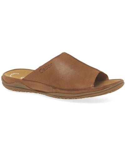 Gabor Idol Leather Wide Fit Mules - Brown
