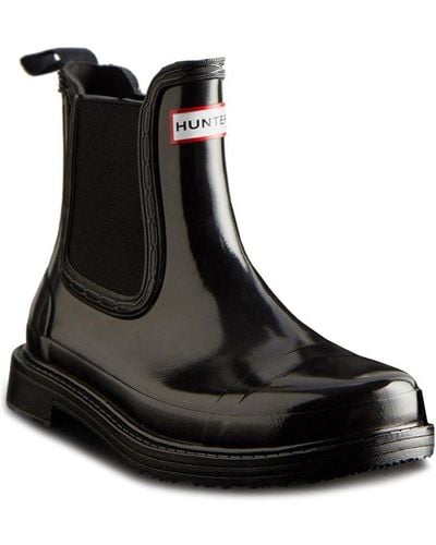 HUNTER Commando Gloss Chelsea Boot Wellingtons Size: 3 - Black