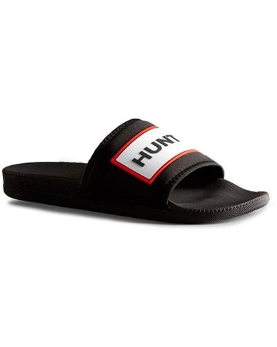 HUNTER Neoprene Logo Slide Sandals - Black