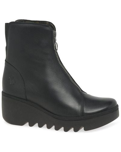 Fly London Boce Wedge Heel Ankle Boots - Black