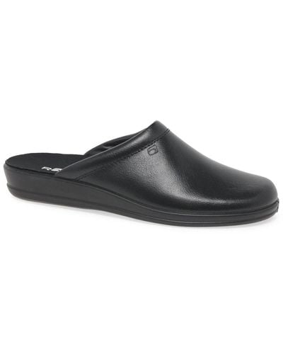 Rohde Mule Leather Slip On Slippers - Black