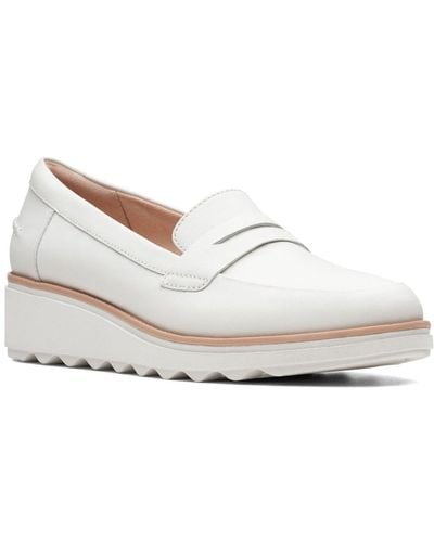 Clarks Sharon Ranch Womens Wedge Heel Penny Loafers - White